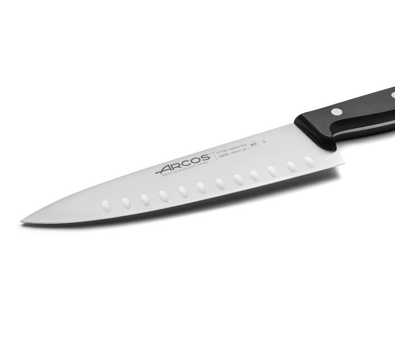 Arcos Chef Knife Granton 8 Inch Stainless Steel. Cooking Knife to Cut and Peel Small Food. Ergonomic Polyoxymethylene Handle and 200mm Blade. Series Universal. Color Black - Image 3